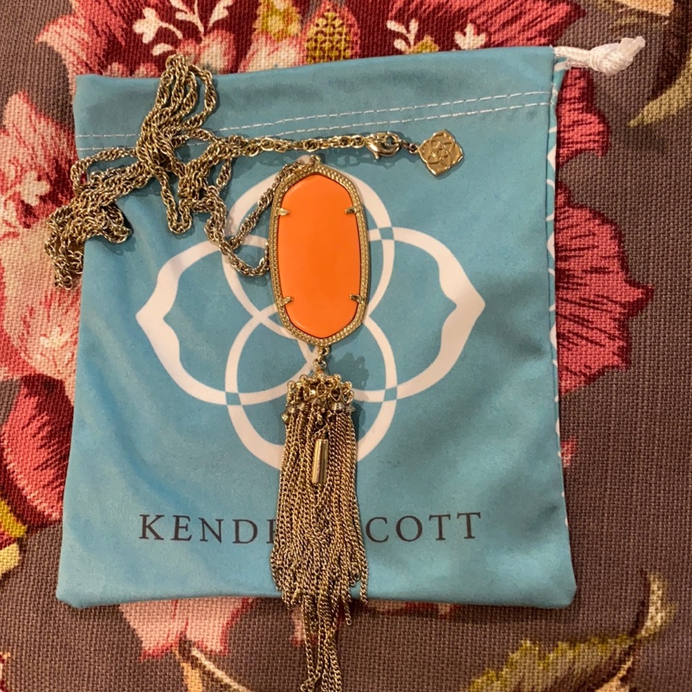 Kendra Scott Orange Pendant Necklace with Gold Tassel